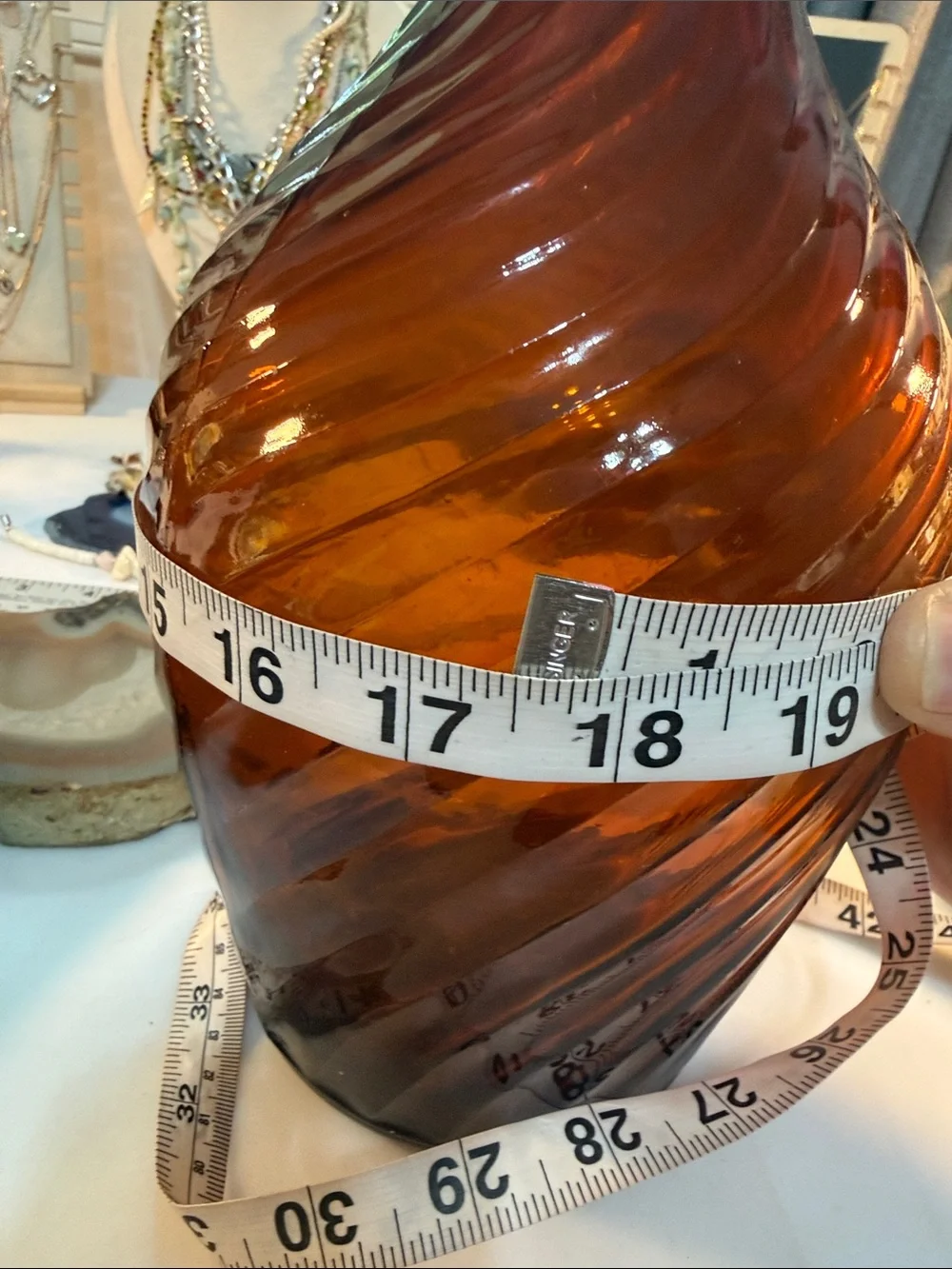 Vintage Owen’s-Illinois Amber Swirled Glass Bottle Guc 10” tall x 17.5” round